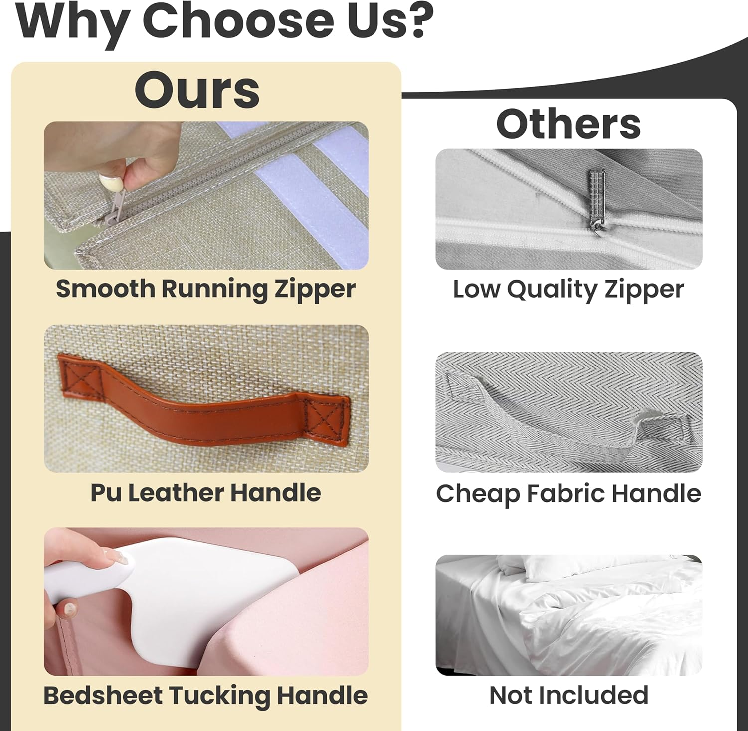 4Pcs Bed Sheet Organizer - Linen Storage Bedding Wardrobe Organizer Box with Zip for Sheets (King & Queen Size)-Duvet Covers-Home Storage & Organisation (Beige) image number 4