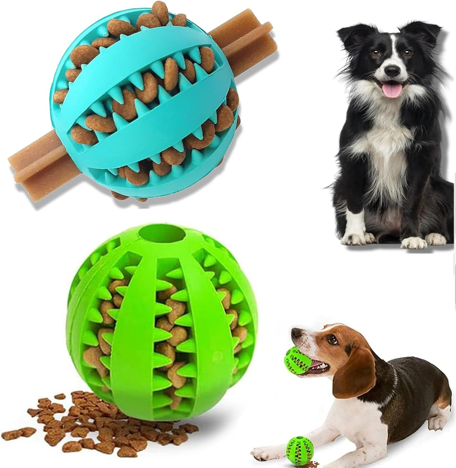 Mumoo Bear Treat Dispenser Dog Toy Ball | Interactive Dog Toys for Boredom | Dog Puzzle Toy | Stimulation Toy (Medium 7Cm/2.75In, Light Blue+Green, 2 Pack) image number 5