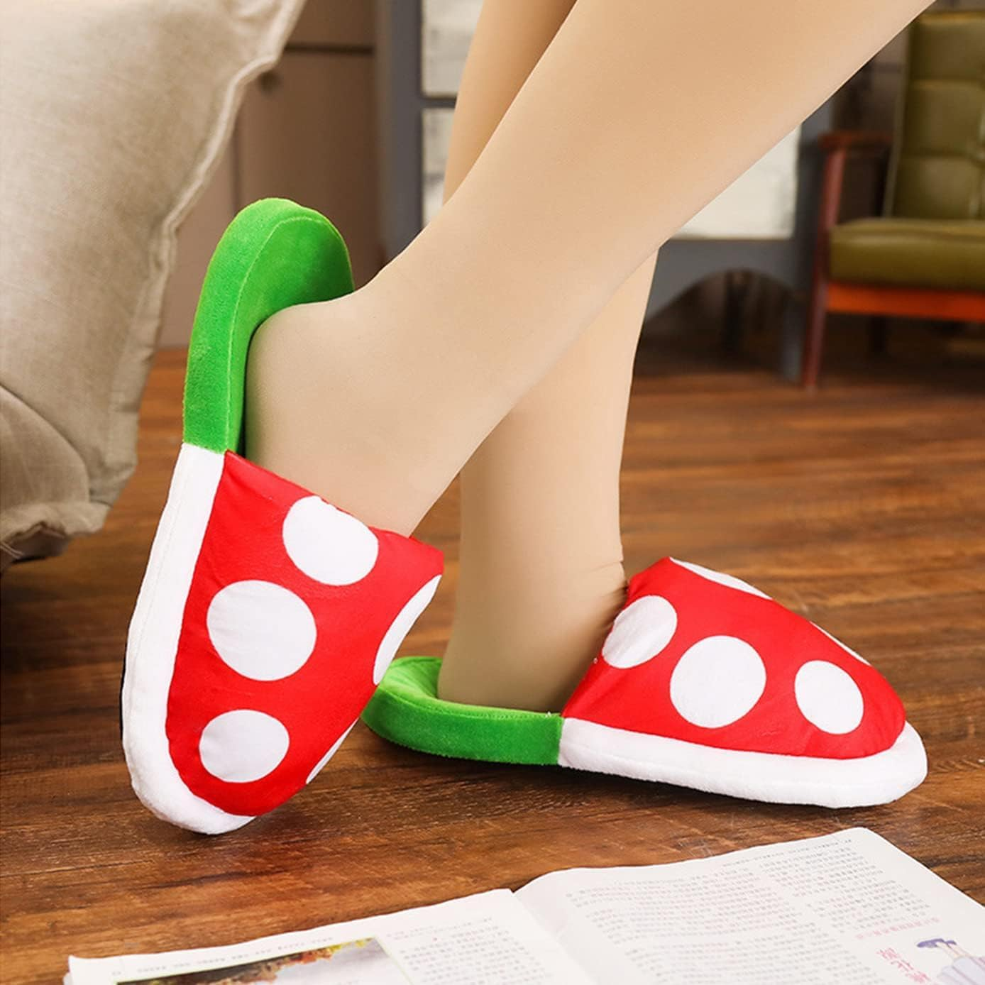 Piranha Plants Slippers for Women Men Cute Cartoon Cotton Shoes with Green Pipe Pot Holder Valentine'S Day Gifts image number 4