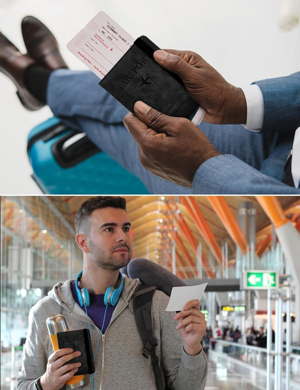 2PCS Passport Holder,Passport Covers with RFID Blocking, SIM Slot Passport Wallet Case Passport Travel Book Holder Cover Case,Pu Leather Document Organizer Protector for Boarding Passes (Blue & Pink) image number 4