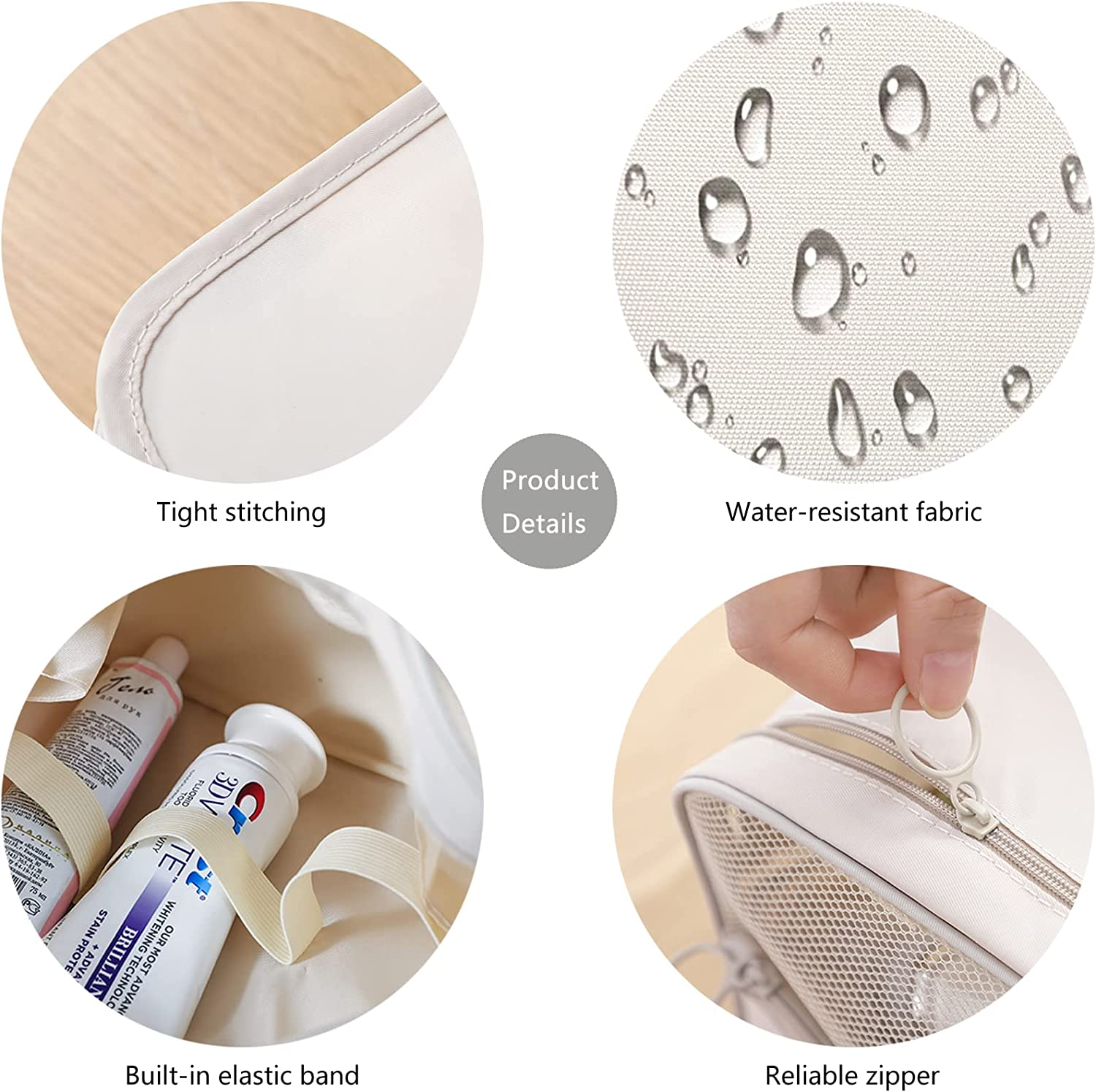 Makeup Bag Organizer Hanging Travel Toiletry Bag for Women, Water-Resistant Cosmetic Bag for Girls, Travel Make up Bag for Accessories Toiletries, White Cactus image number 4