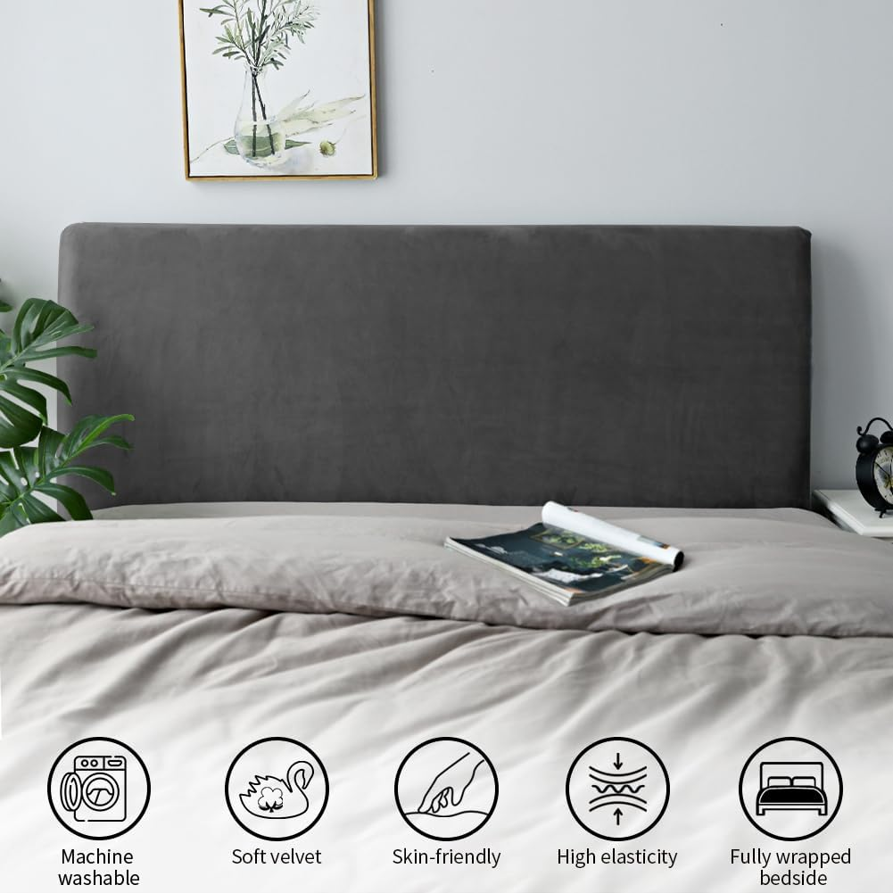 Bed Headboard Covers - Slipcover, Dustproof Protector for Linen & Velvet Upholstered Headboards (Grey, 120-140 CM: FULL)