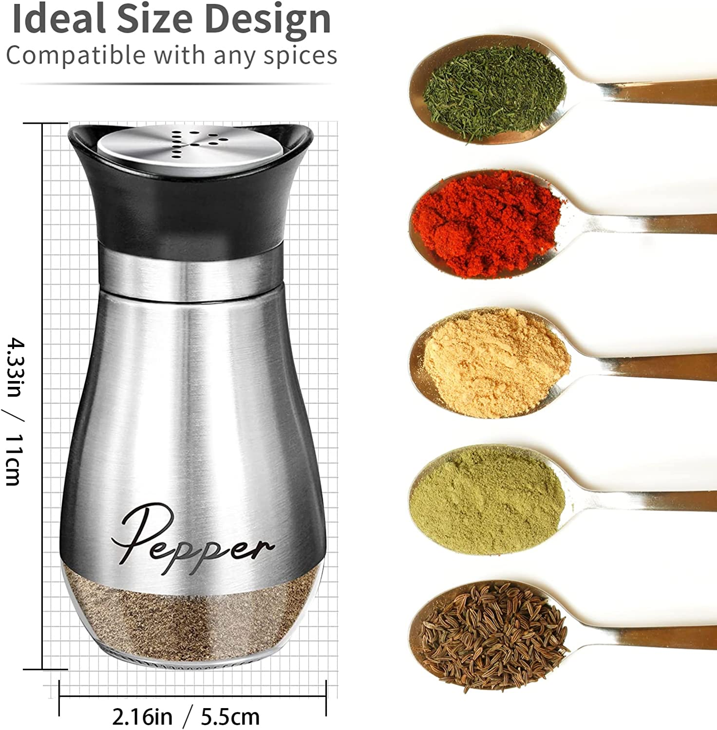 Salt and Pepper Shakers Set,2 PCS Premium Stainless Steel Salt and Pepper Shakers Set image number 4