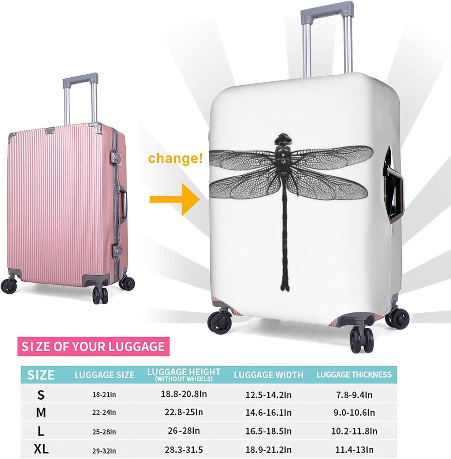 Dragonfly Luggage Cover Anti-Scratch Suitcase Protector Fits 18-32 Inch Luggage image number 1