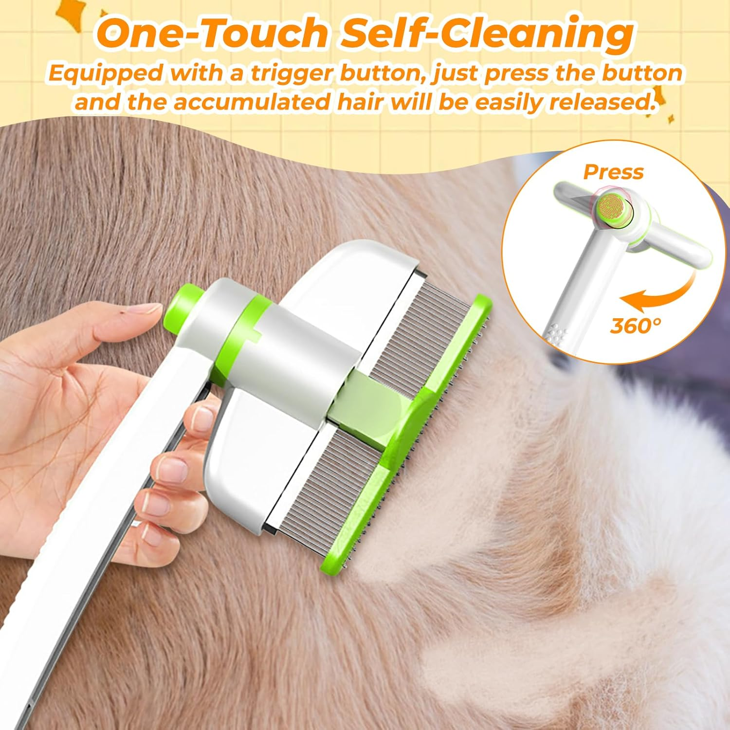 Simsky Pack of 2 Self-Cleaning Pet Brush, Fur Flash Brush for Cats and Dogs - Removes Loose Hair & Knots, with Rotating Brush Head, Ideal for Long and Short Hair image number 4