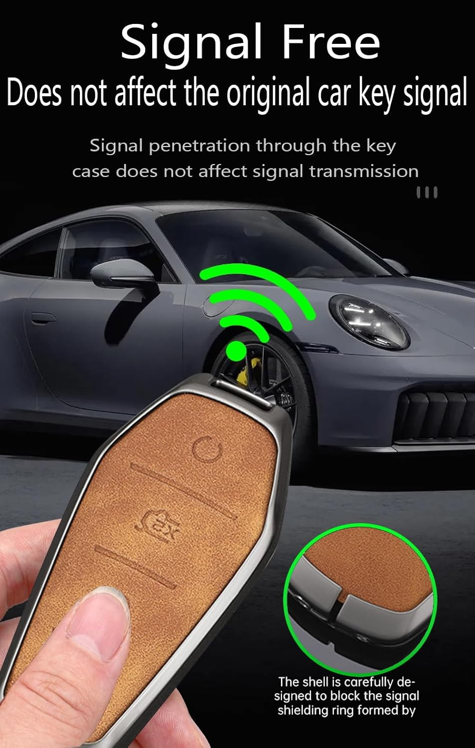 Ontto Metal Leather Key Fob Cover Fit for BYD Dolphin Atto 3 Seal Song plus Qin Tang E2 2021 2022 2023 2024 Smart Key Shell Case Keyring Key Holder Keychain Accessories 3 Buttons image number 4