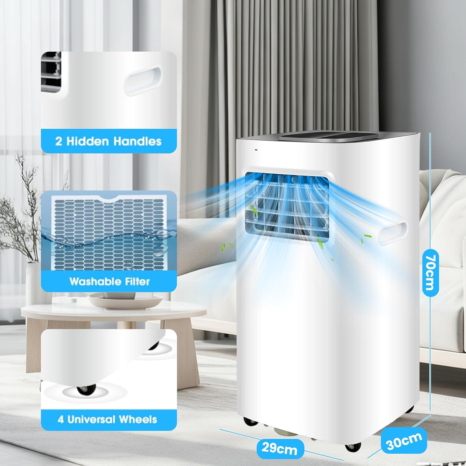 Advwin 9000BTU Portable Air Conditioner, 2.65KW Mobile Air Conditioner, Dehumidifier & Cooling Fan, 3-In-1 Air Cooler, LED Display, 24H Timer, for Home, Office image number 4