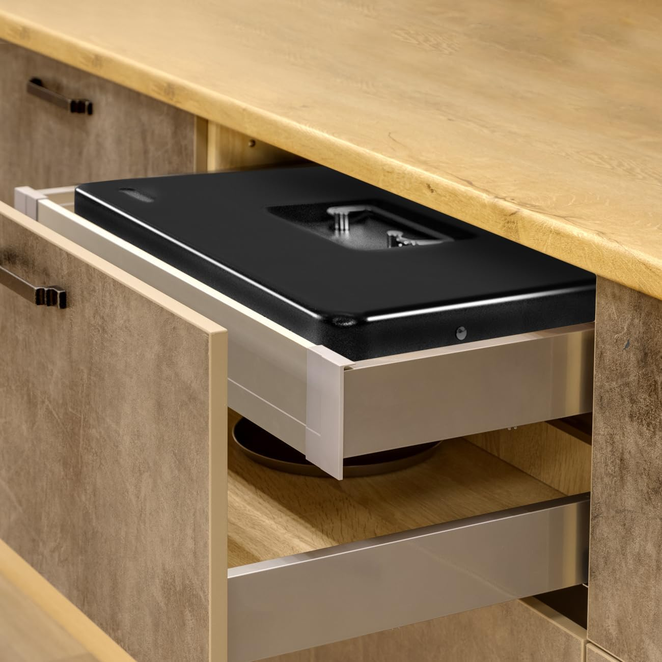 Aumerage Metal Cash Box with Security Lock & 2 Keys - 4 Bill/5 Coin Tray Storage, Large Lockable Money Box for Small Business/Home (Black) image number 3