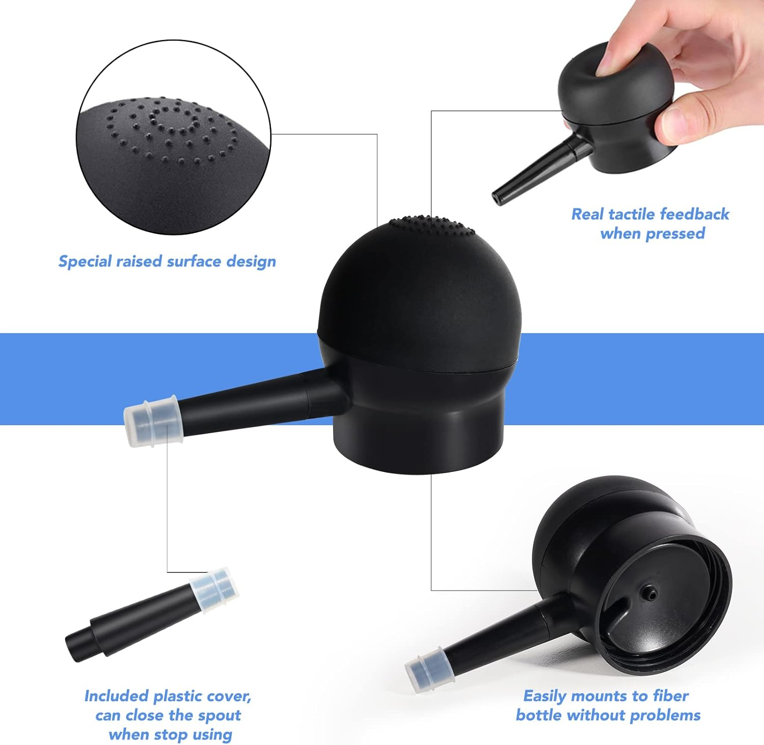 Aliver Hair Fiber Applicator Pump Spray Nozzle, Optimizer Hair Building Fibers for Thinning Hair, Precision Application, Even Distribution,Less Mess, Enhanced Control, Convenience, Black