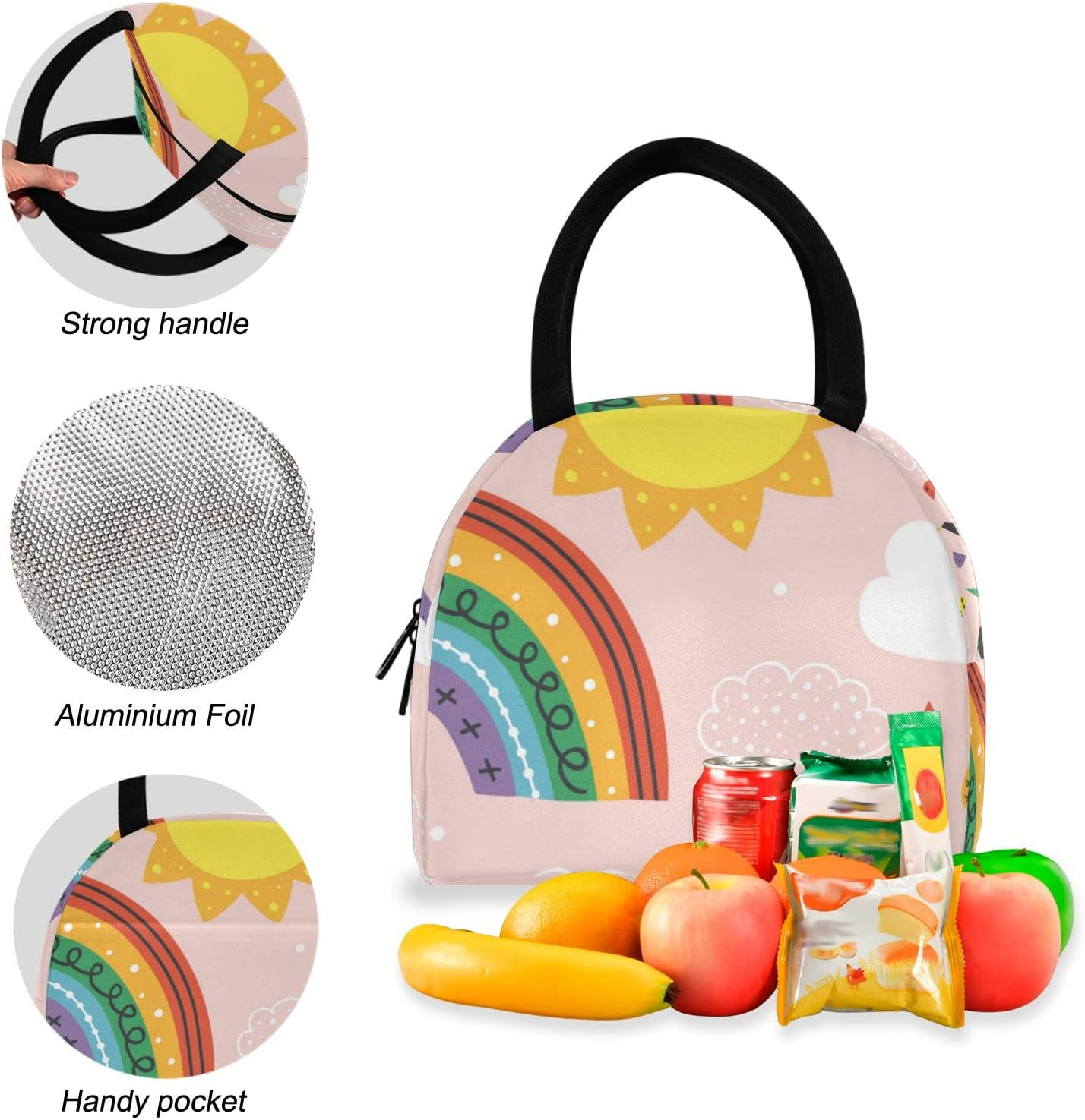 Backpack for Kids School Backpack with Lunch Bag Cute Rainbow Cloud Preschool Kindergarten Student Bookbag Set, Cute Rainbow Cloud, Daypack Backpacks image number 4