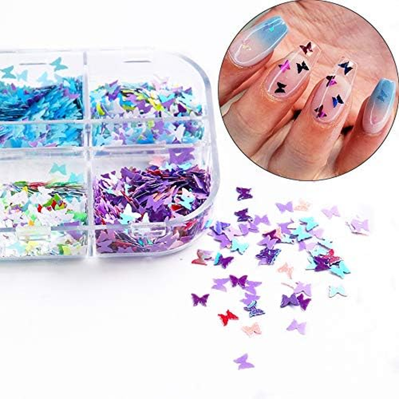 CHANGAR Butterfly Nail Art Glitter Sequins, 3D Laser Butterfly Nail Decals Sticker Holographic Nail Sparkle Glitter for Manicure Make up DIY Decals Decoration image number 6