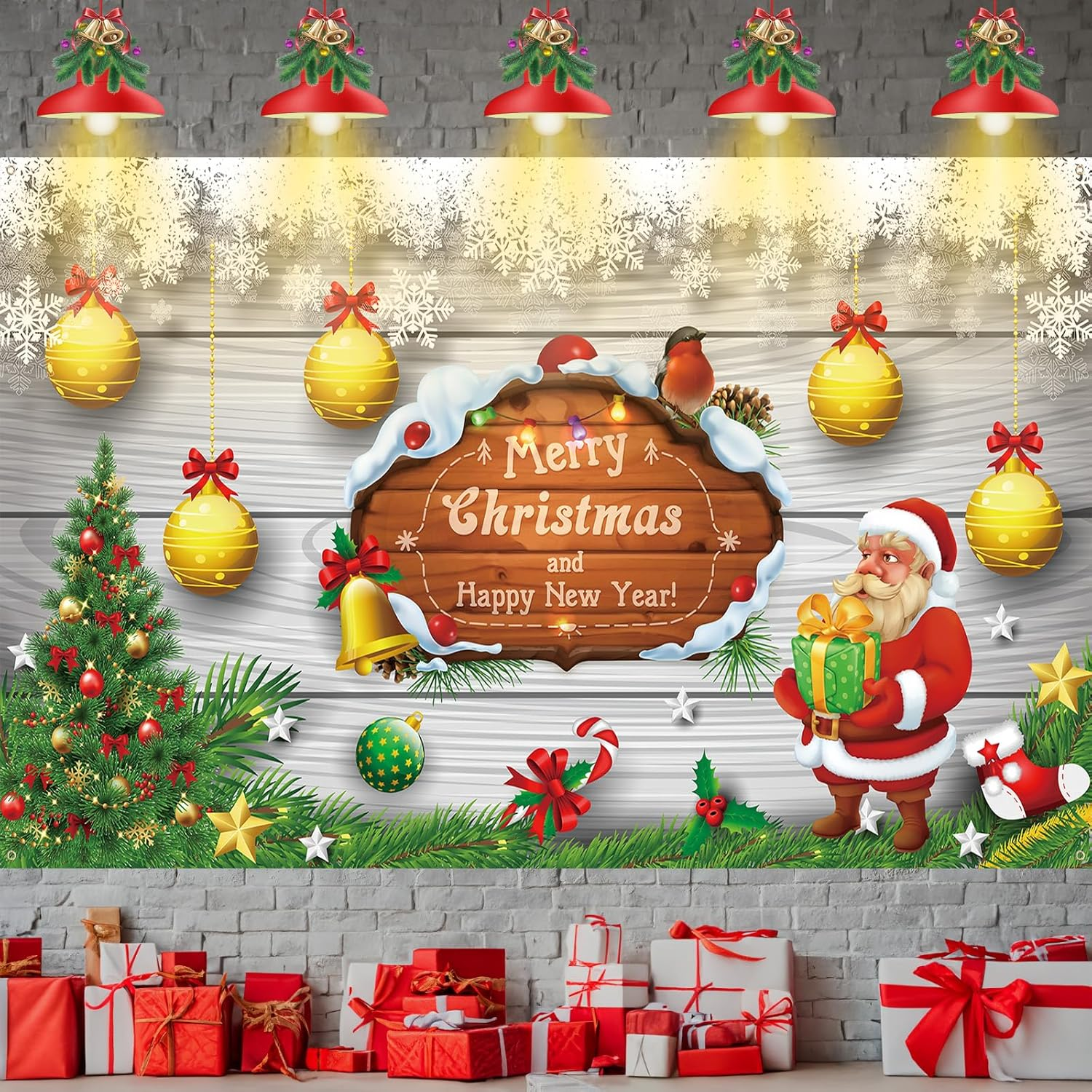 Xtralarge Christmas Banner, Merry Christmas Banner Outdoor with Santa Claus Reindeer Backdrop, Christmas Decorations Hanging Yard Banner Poster Sign for Outdoor Wall New Year Christmas Party Supplies