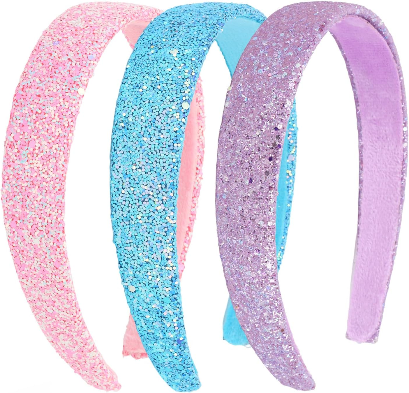 Uintoon Girls Headbands, 3PCS Headbands for Girls Women Glitter Gold Rainbow Pink Headband Sparkly Sequin Headband Hair Accessories