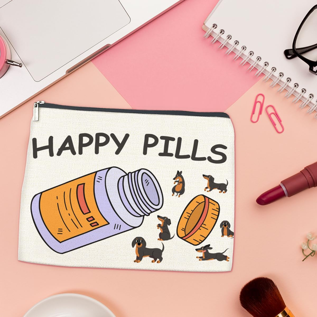 Lyogao Medicine Makeup Bag Gift for Dog Lover Dachshund Happy Pills Cosmetic Bag, Nurse Practitioner Gifts for Pharmacist RX Pharmacy Technician Vet Tech Veterinarian image number 3