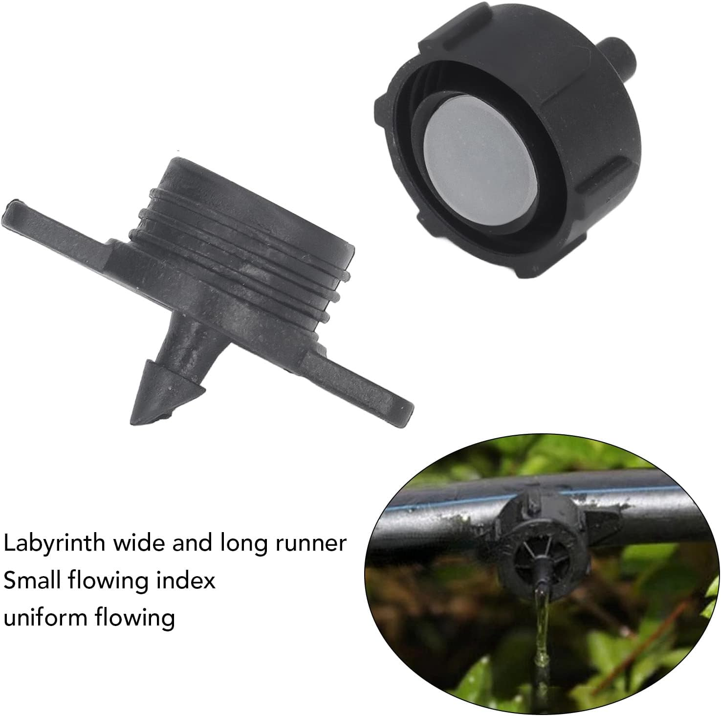 100Pcs 4Mm Pressure Compensation, Drippers Automatic Irrigation Equipment Uniform Flowing PP Irrigation Watering Dripper Emitter Irrigation System Accessories Garden Supplies (4L Black) image number 2