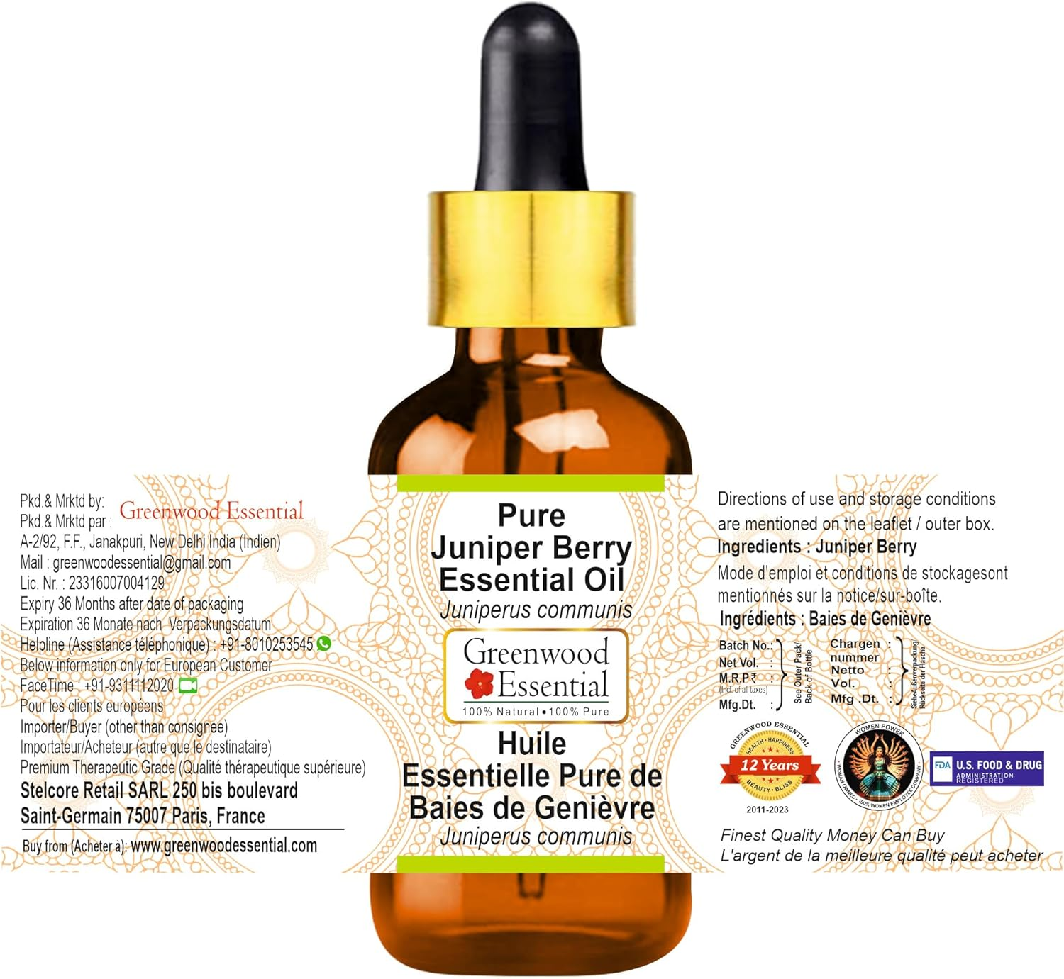 Greenwood Essential Pure Juniper Berry Essential Oil (Juniperus Communis) with Glass Dropper Steam Distilled for Personal Care 50Ml (1.69Oz) image number 5