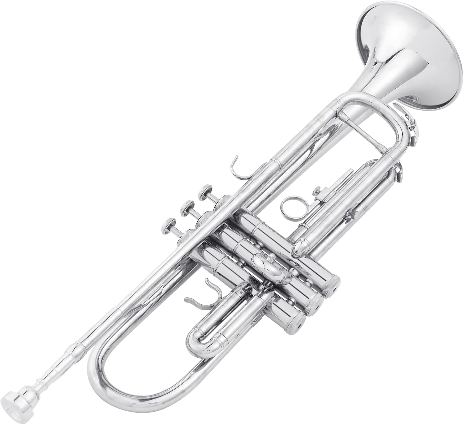 Ktaxon Bb Standard Trumpet for Beginners,Trumpet for Student with Hard Case,7C Mouthpiece,Cleaning Cloth,Gloves,Brass Instruments for Kids and Adults(Silver) image number 2