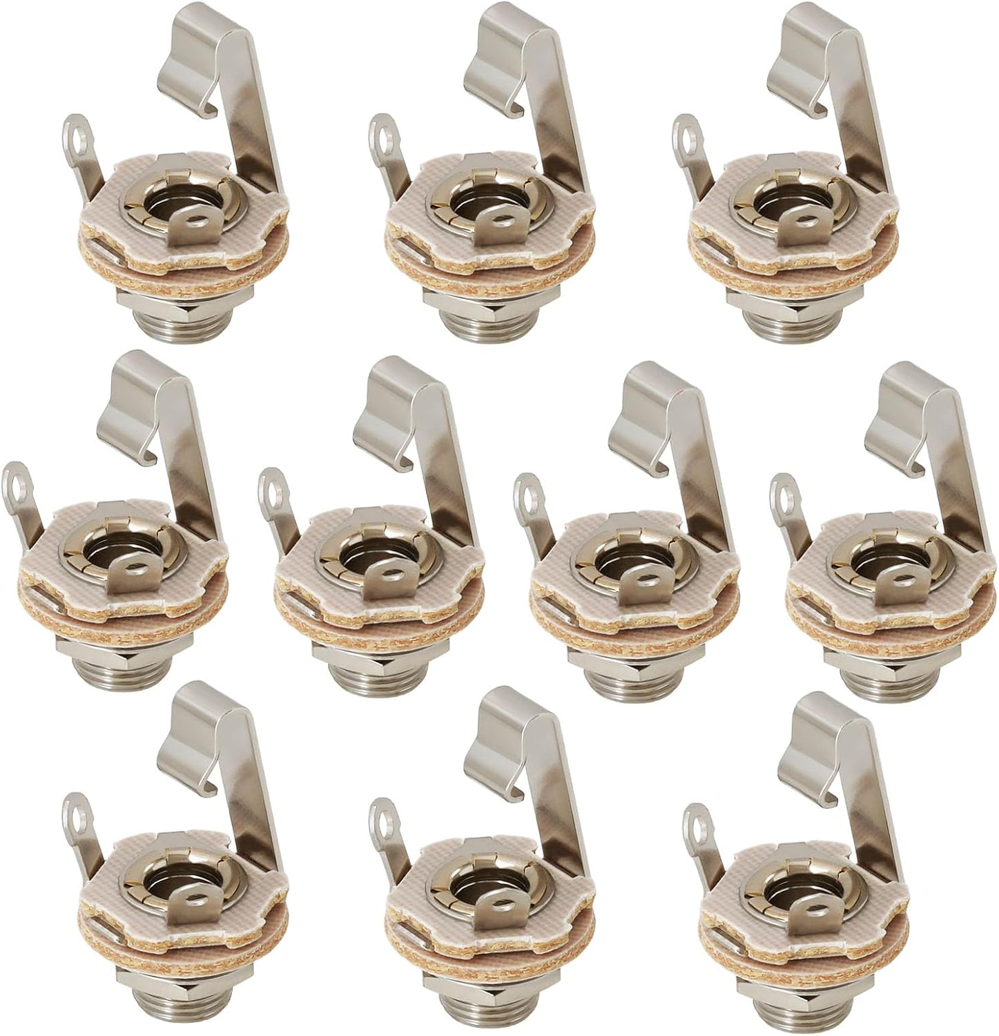 OTOTEC 10Pcs 1/4" Guitar Mono Jack 6,35Mm Brass Mono Panel Mount Jack Socket with Washer and Nut for Electric Guitar Bass Chrome image number 4