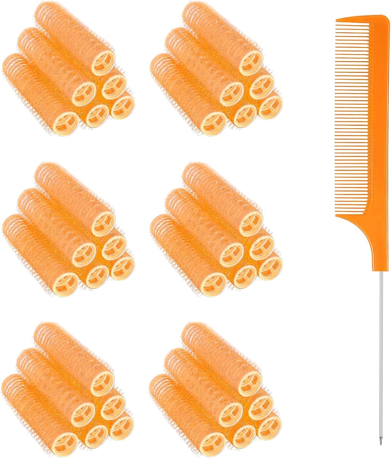 EUYKQNOI Pack of 37 Self-Adhesive Small Hair Rollers for Salon, Hairdressers, Rat, Tail, Comb, Curlers, Comes with a Steel Needle Tip Tail Comb, A, A image number 6