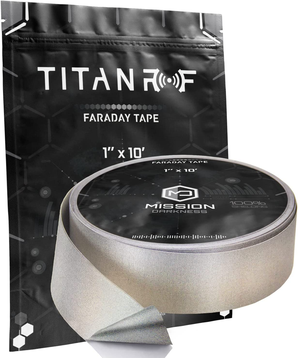 Mission Darkness Titanrf Faraday Tape // High-Shielding Conductive Adhesive Tape Roll Used to Connect Titanrf Fabric Sheets or Seal RF Enclosures // 1" W X 120" L (2.54Cm X 3.05M) image number 2