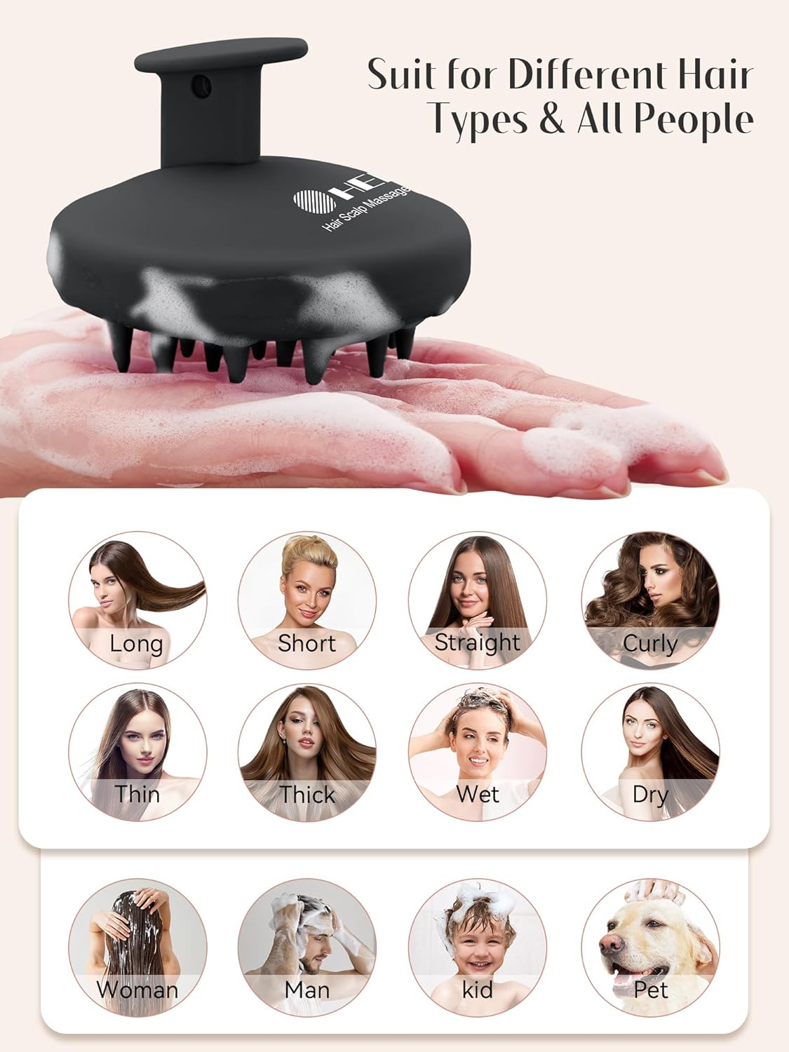 HEETA Scalp Massager Hair Growth, Scalp Scrubber with Soft Bristles, Integrated Silicone Design, Exfoliator for Dandruff Removal & Relaxation, Shampoo Brush Fit Wet Dry Hair Use, Black image number 1