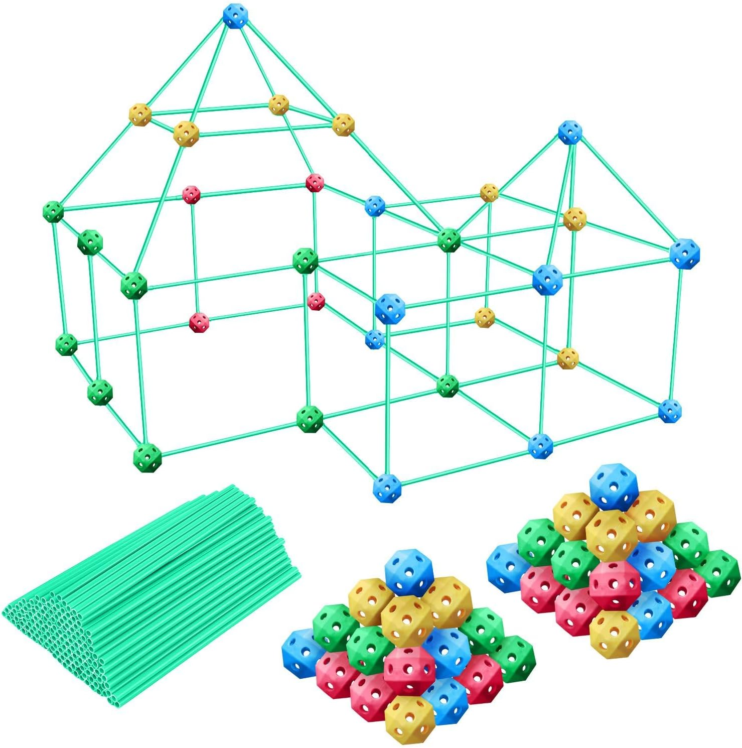 340Pcs Kids DIY Fort Building Kit Construction Builder Castle Educational Toy Creative STEM Learning Play Set, Boys Girls DIY Building Tunnels Play Tent Indoor & Outdoor