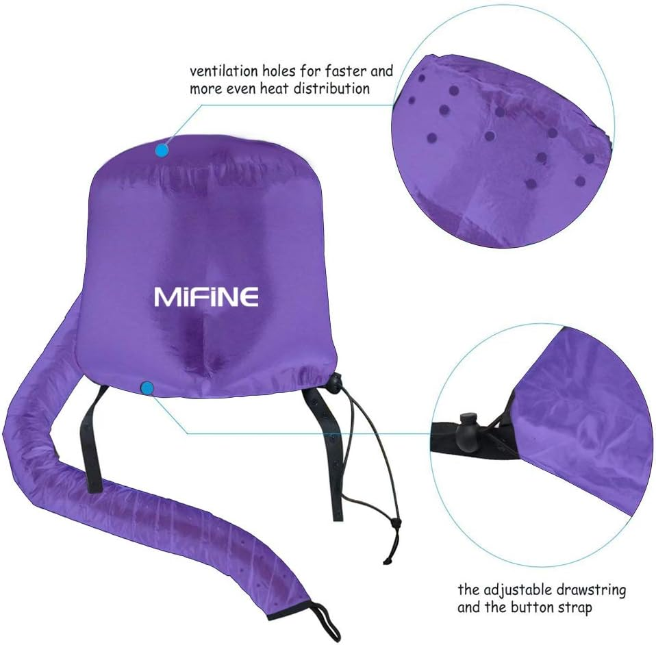 Bonnet Hood Hair Dryer Attachment - Adjustable Extra Large Bonnet Hair Dryer for Hand Held Hair Dryer with Stretchable Grip and Extended Hose Length (Purple) image number 4