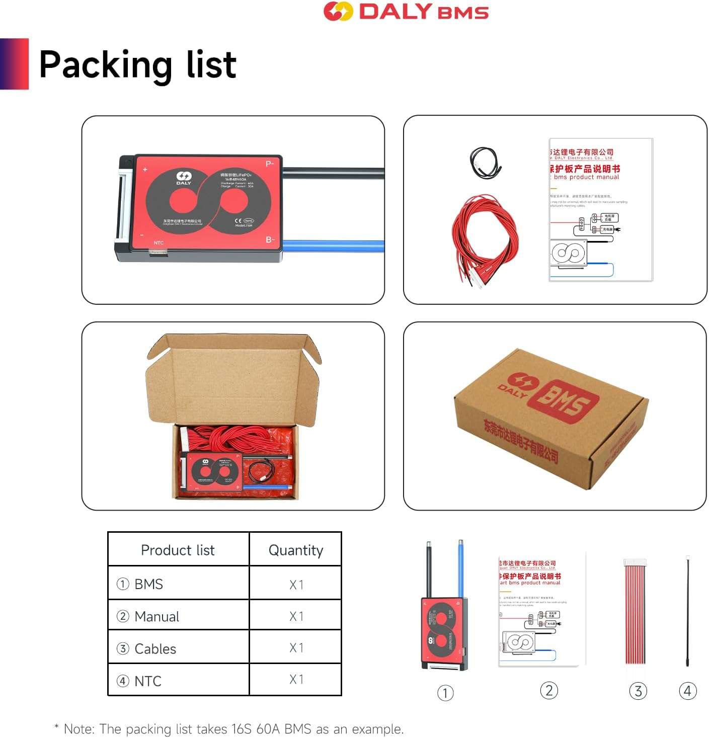 DALY 16S 60V 60A Li-Ion BMS Protection Board with Balance Wire and Temperature Sensor for Lithium Battery Pack image number 5
