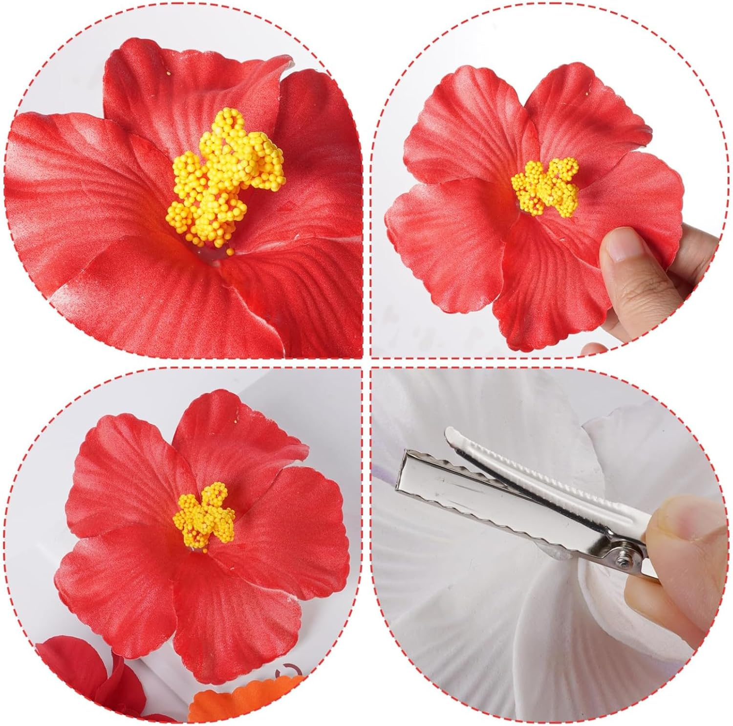 OJIOUI Hawaiian Flower Hair Clips for Women 4 Pcs Hibiscus Hair Clip Artificial Flower Hairpin 3.5 Inch Floral Hair Barrettes for Summer Vacation Beach Holiday