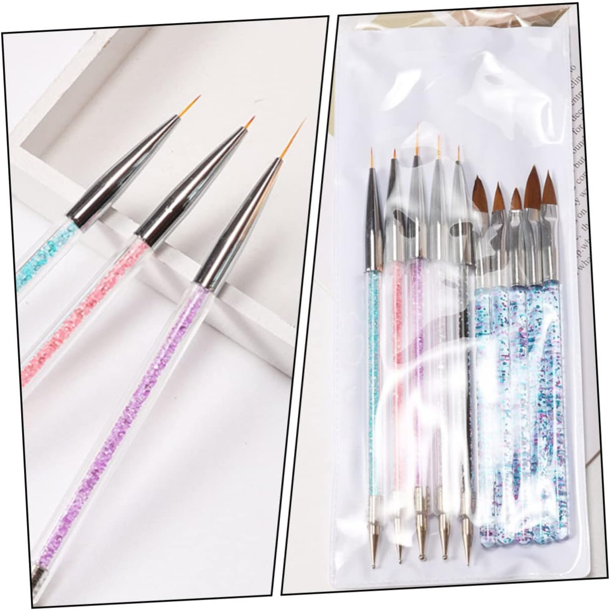 Healvian 10Pcs Dual-Ended Nail Art Liner Brush Dotting Pen for Manicure and Nail Designs for Home and Salon Use Ergonomic Handles and Strong Bristles image number 6