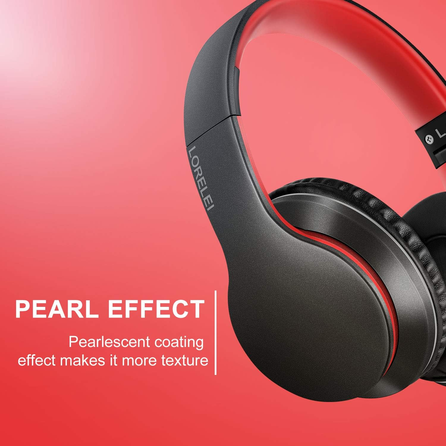 Lorelei X6 Over-Ear Headphones with Microphone, Lightweight Foldable & Portable Stereo Bass Headphones with 1.45M No-Tangle,Wired Headphones for Smartphone Tablet MP3 / 4 (Black-Red) image number 2