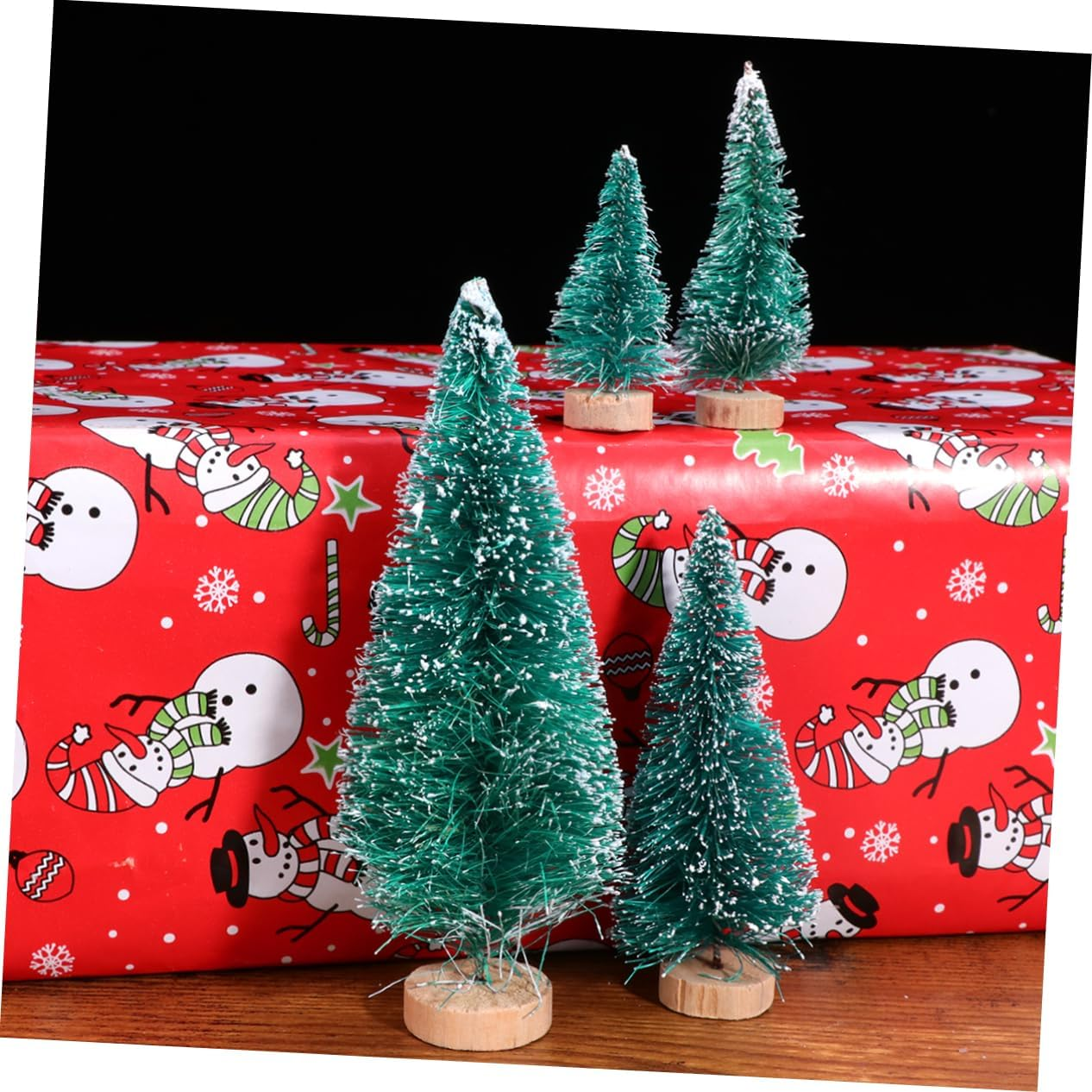 34Pcs Mini Christmas Tree Ornament Pack Creative Xmas Decorative Model Wooden Stand for Living Bedroom and Office Desktop Display