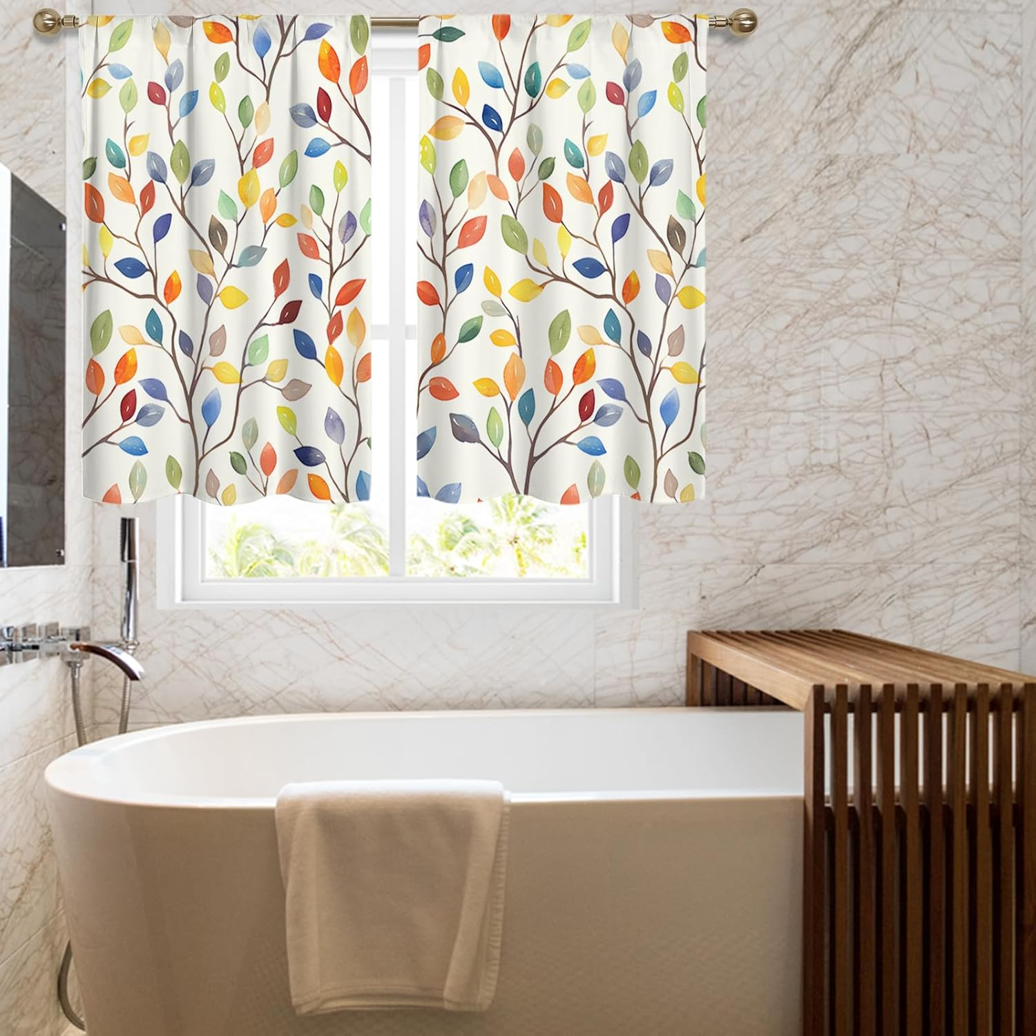 Floral Rustic Kitchen Curtains - Farmhouse Botanical Tier Drapes Kitchen Window Curtains 39 Inch X 27.5 Inch, Colorful Leaves Rod Pocket, 2 Panels Set (Cafe/Country Decor) image number 4