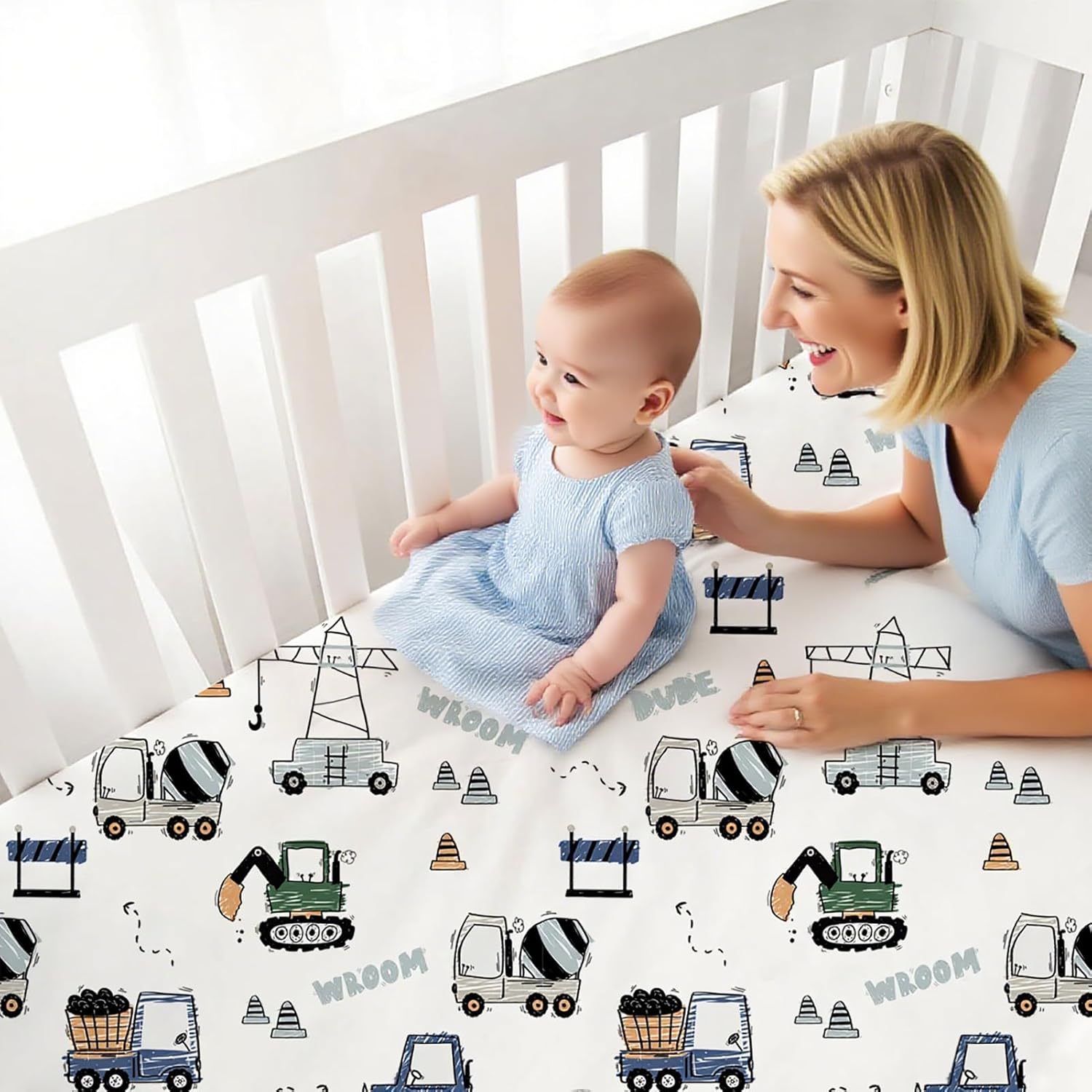 Little Grape Land Cot Sheets for Boys Girls, Baby Cot Sheets Fitted 2 Pack for Standard Cot and Toddler Bed Mattress,132X71 Cm Soft Microfiber Cot Mattress Cover with Cute Patterns(Navy Truck) - 2Pink Floral image number 4