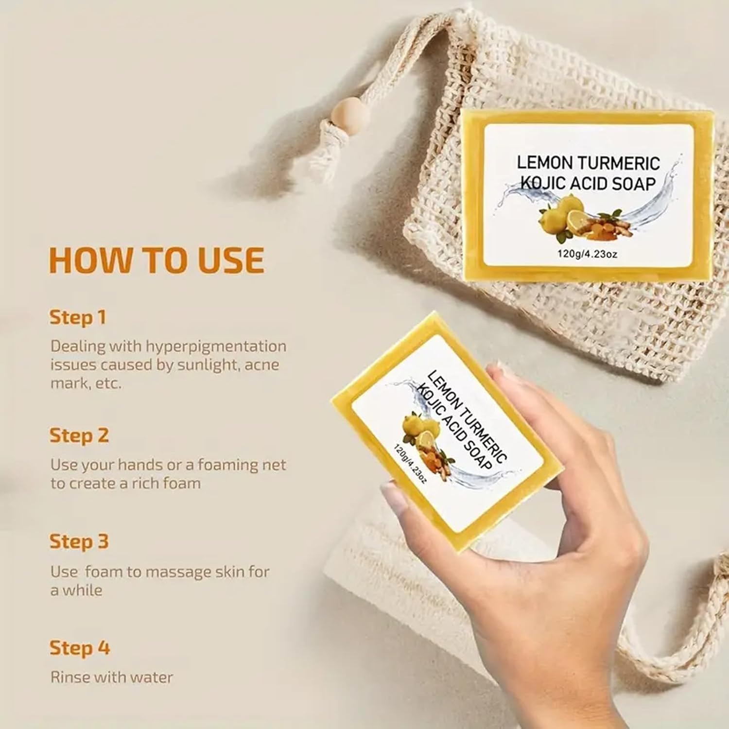 Scentric Glow Soap, Lemon Turmeric Kojic Acid Soap, Turmeric Soap for Dark Spots, Melanin Turmeric Soap for Face and Body, Moisturizing Deep Cleansing for Women & Men, Turmeric Lemon Soap 120G (3Pcs) image number 1