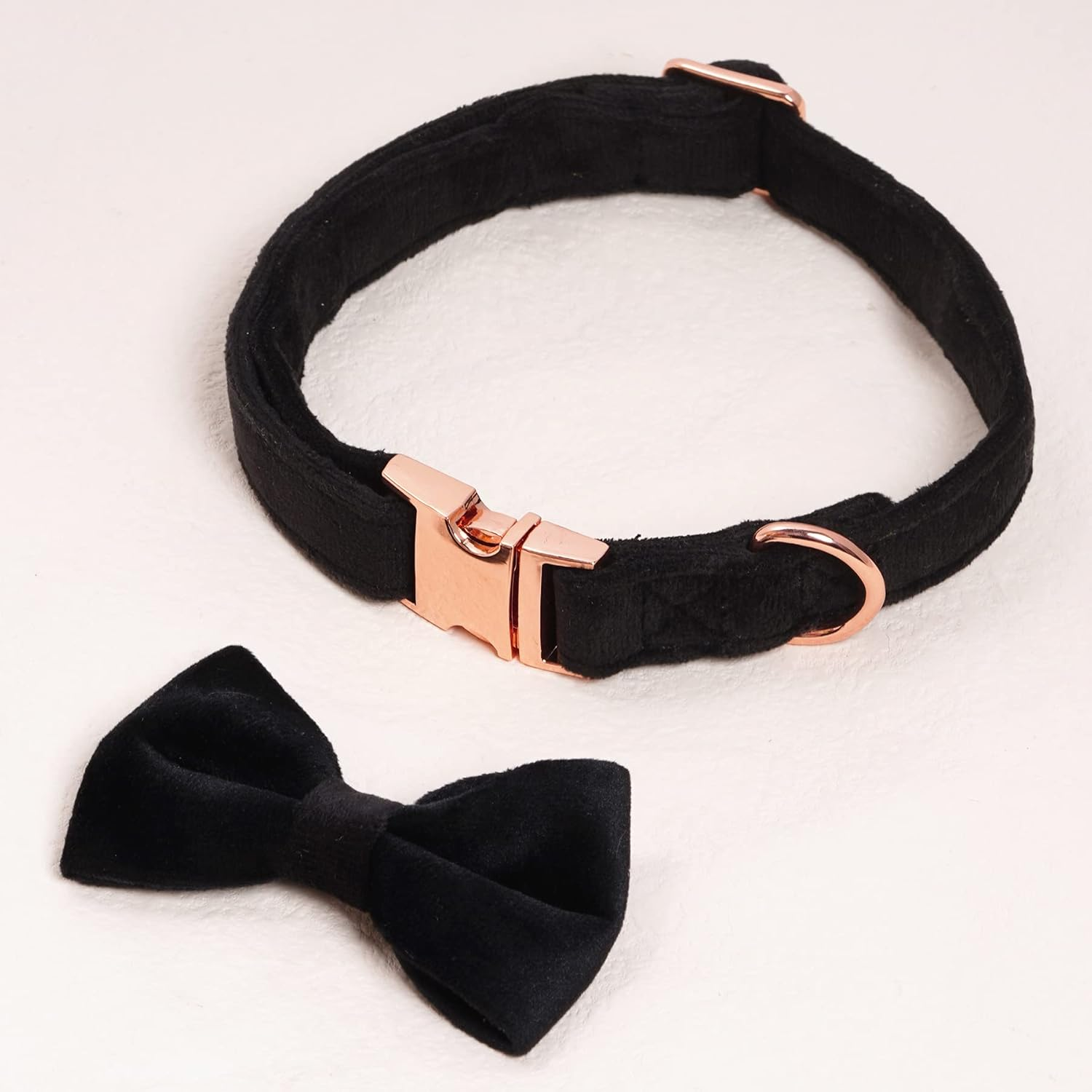 Choyaxo Velvet Dog Collar with Bow Adjustable Bowtie Dog Collar with Metal Buckle for Small Medium Large Dogs Cats Pets Wedding Christmas Halloween Holiday (Medium (Pack of 1), Black) image number 1