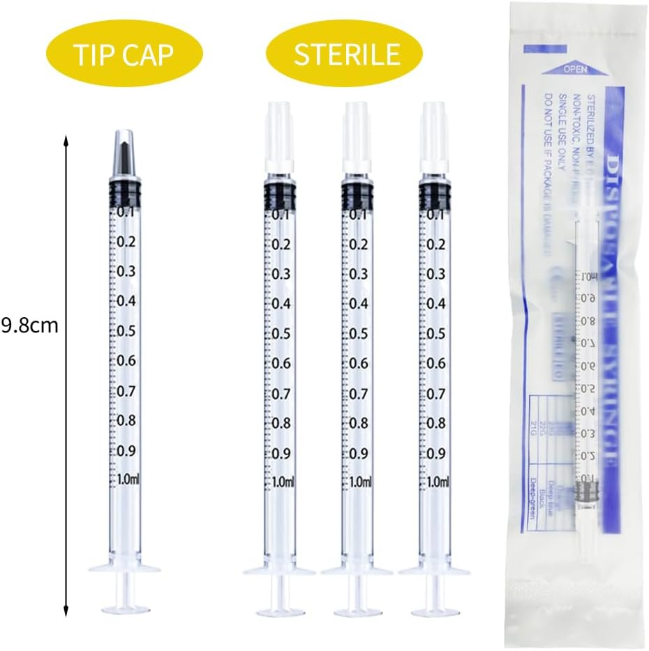 50 Pcs 1Ml Syringes with Caps Oral Dispenser Individually Sterile Warpped for Medicine Dropper, Colostrum Collect Feeding Pets, Liquid