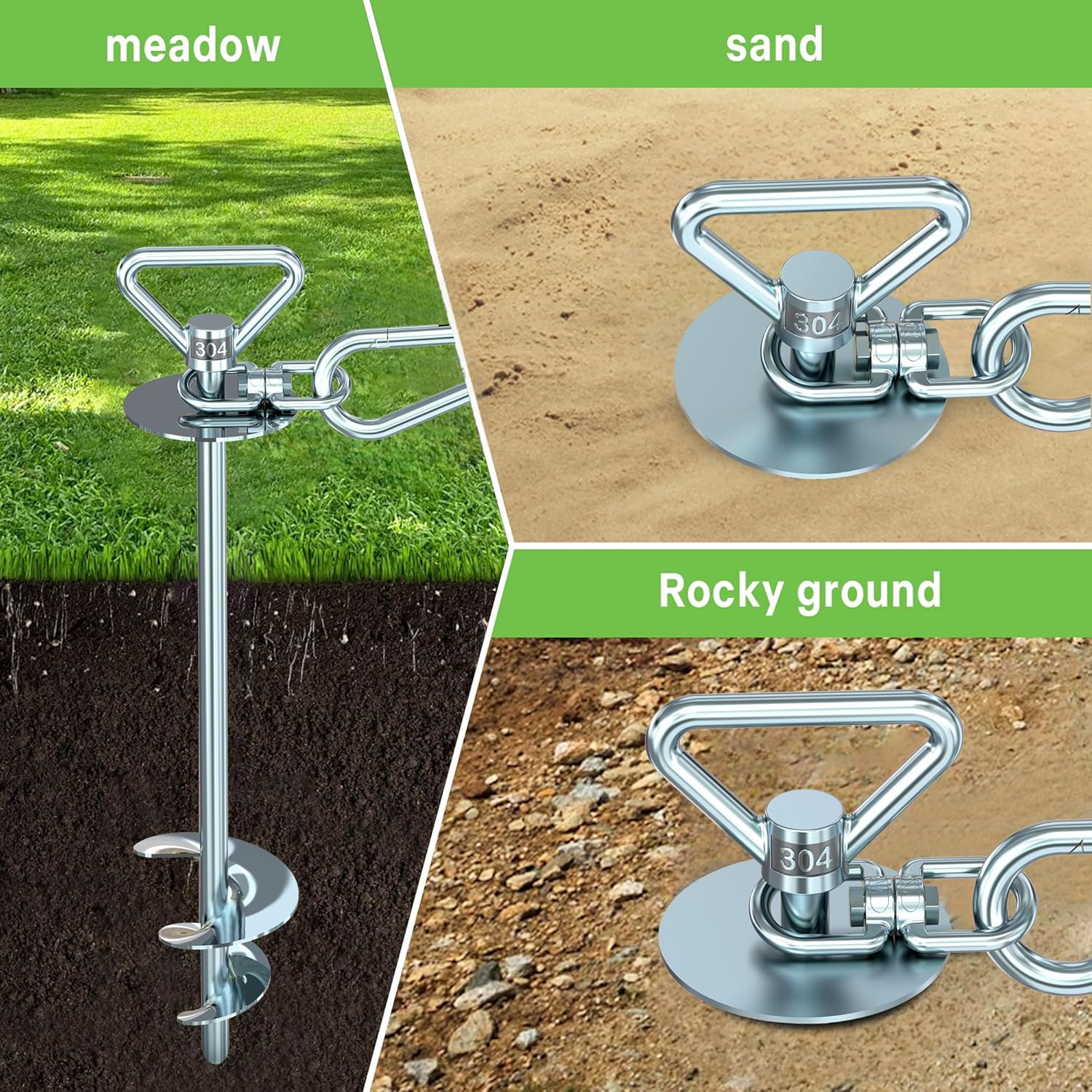 TOMBABY Heavy Duty Dog Stake - Tie Out Anchor for Dogs up to 200 Lbs, 360&deg; Swivel for Beach, Camping, Yard | Use with Any Tie Out Cable image number 1