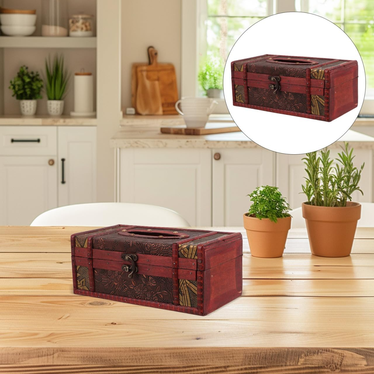 Garneck Vintage Wooden Tissue Box Holder Multifunctional Napkin Dispenser for Home Car Office Retro Decorative Facial Towel Storage Box with Unique Distressed Finish image number 4
