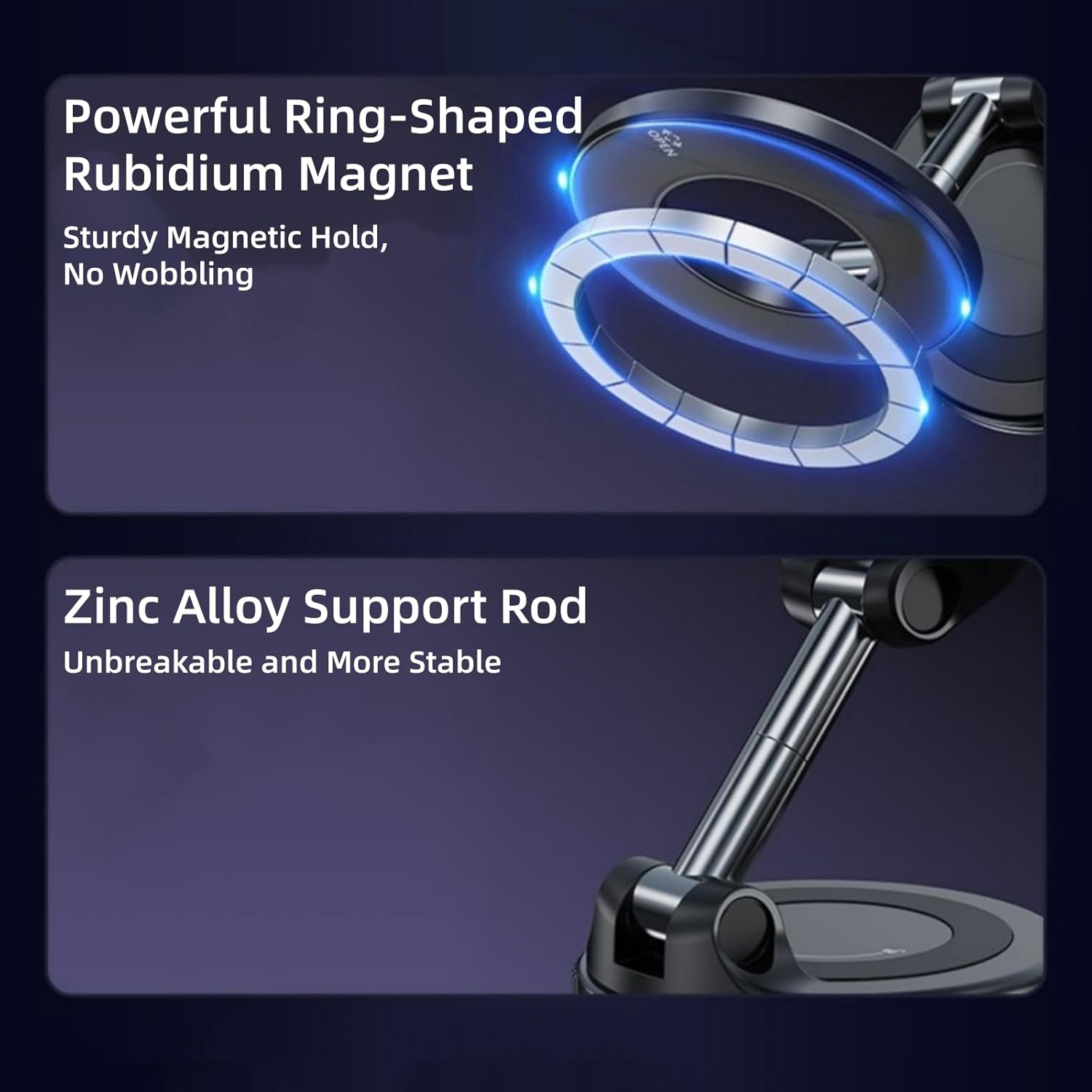 RAUWIZX Magnetic Suction Cup Phone Holder Foldable Magnetic Suction Cup Phone Mount 360&deg; Adjustable for Your Car/Gym/Mirror Mount Compatible with Iphone and Android image number 3