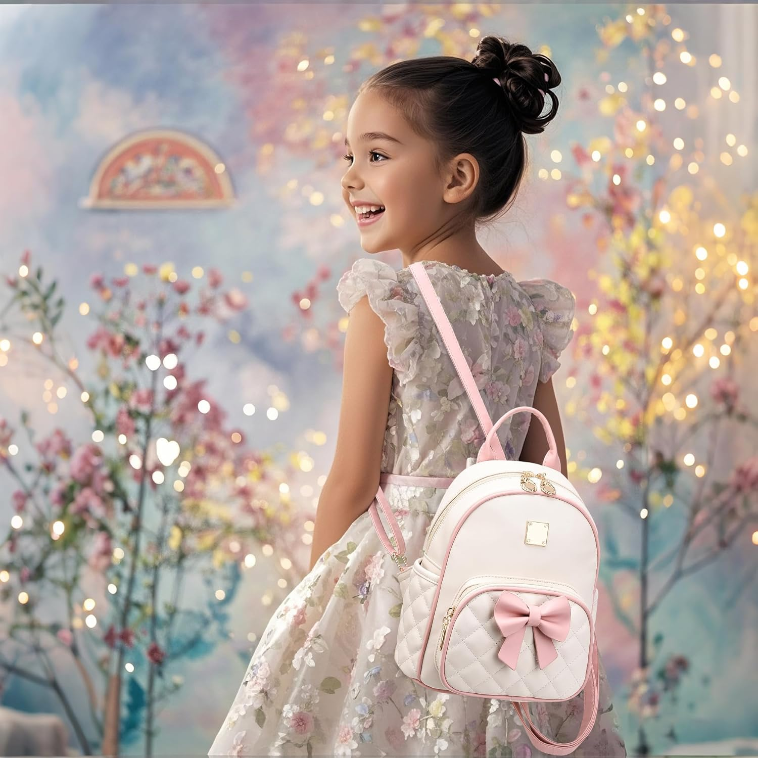 I IHAYNER Women Quilted Leather Backpack Small Bowknot Mini Backpack Purse for Girls Personalized Trendy Stuff Gifts for Kids image number 2