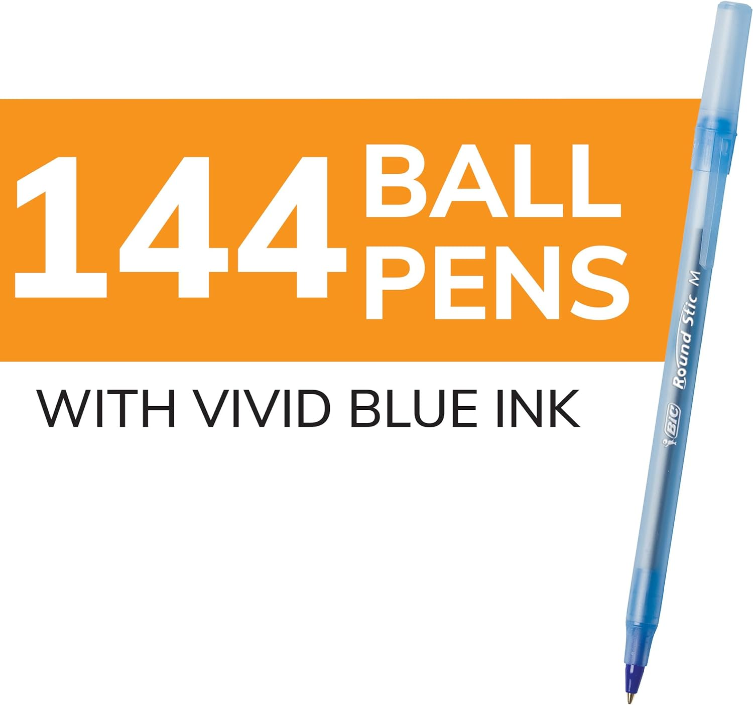 BIC round Stic Xtra Life Ball Point Stick Pen, Medium Point, 1.0 Mm Blue Ink, 144-Count image number 5