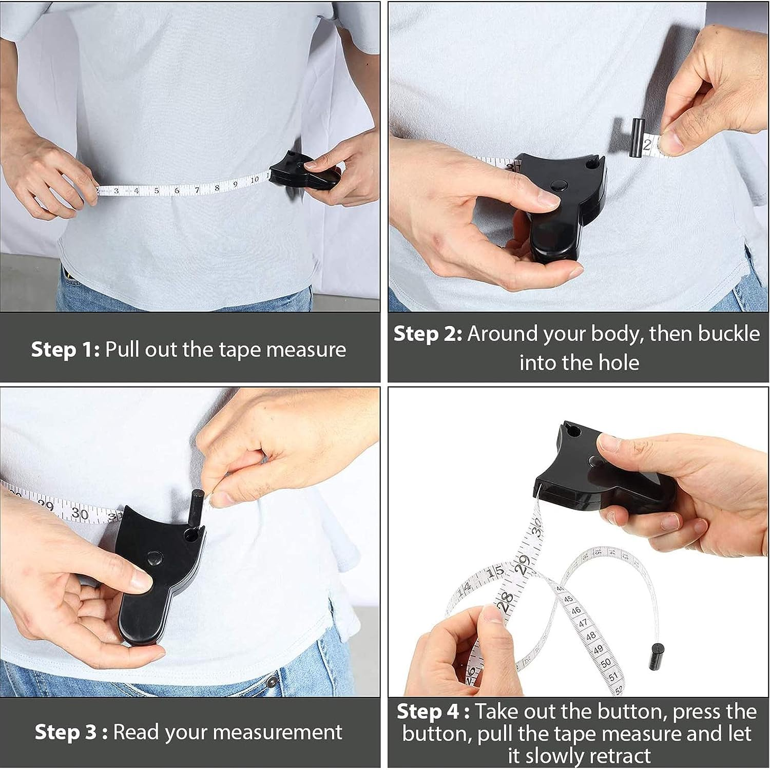 2 Pieces Body Tape Measure, Retractable Measuring Tape for Body Waist Hip Bust Arms Fabric Sewing Tailor Cloth Knitting Craft Measurement 1.5M image number 4