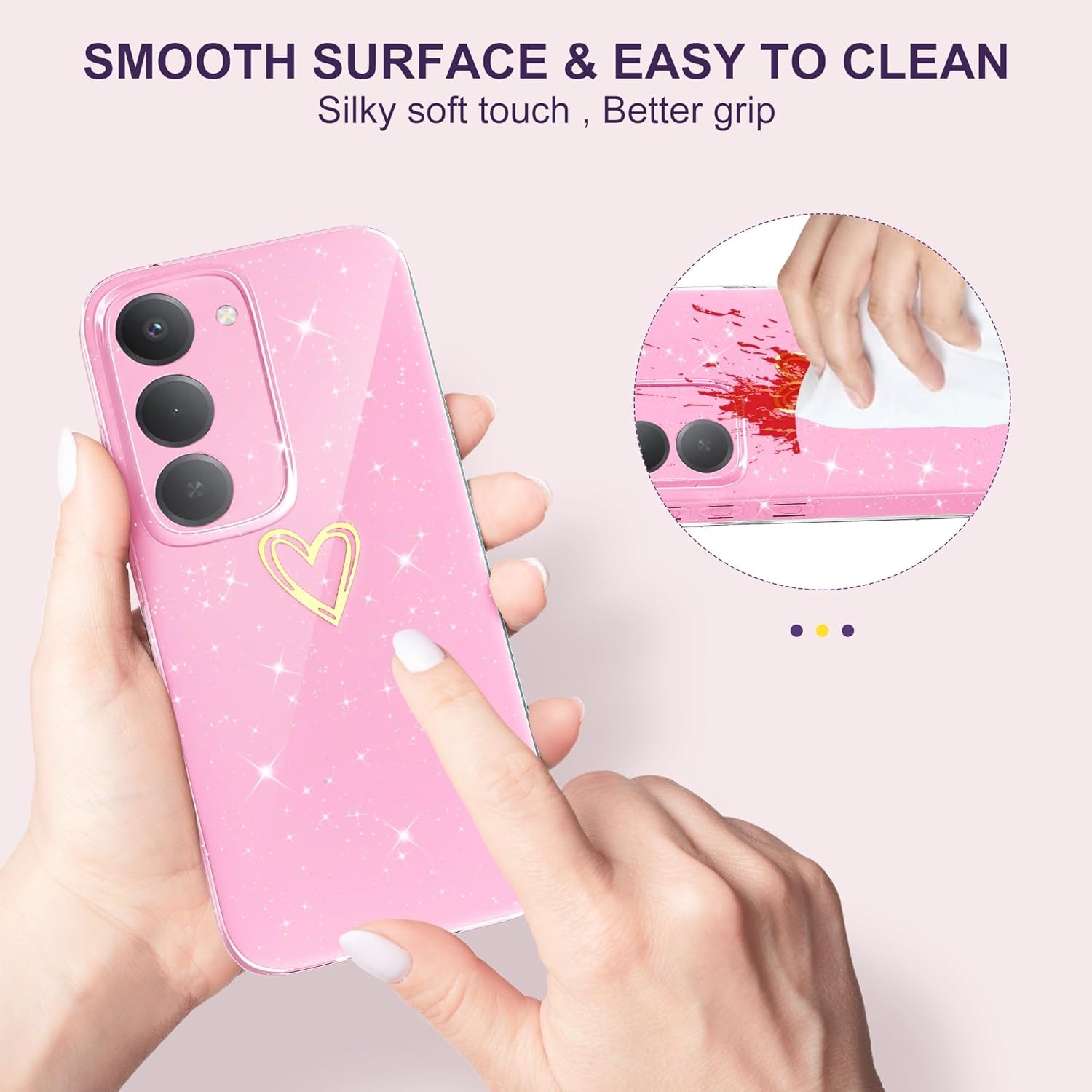 Yichxu Mobile Phone Case for Xiaomi Redmi 15 4G/5G Case Glitter Heart Love Silicone TPU Shockproof Protective Bumper Case Cover Shiny Ultra Thin Scratch-Resistant Protective Case for Redmi 15, Pink image number 6