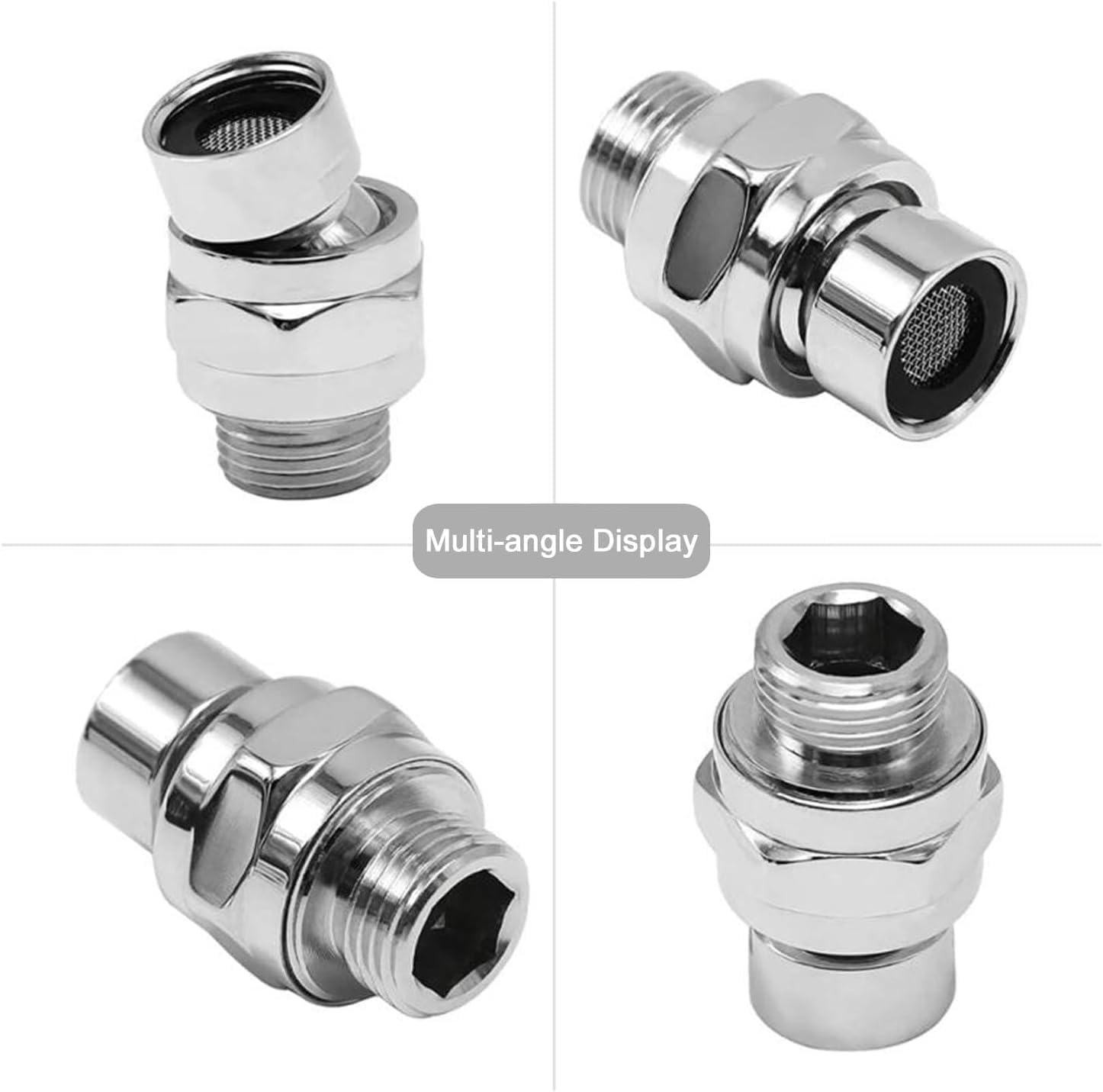 Bestgle Shower Connector G1/2 Top Shower Swivel Ball Joint Adapter Adjustable Copper Shower Head Holder Universal Shower Arm Extension Component, Silver