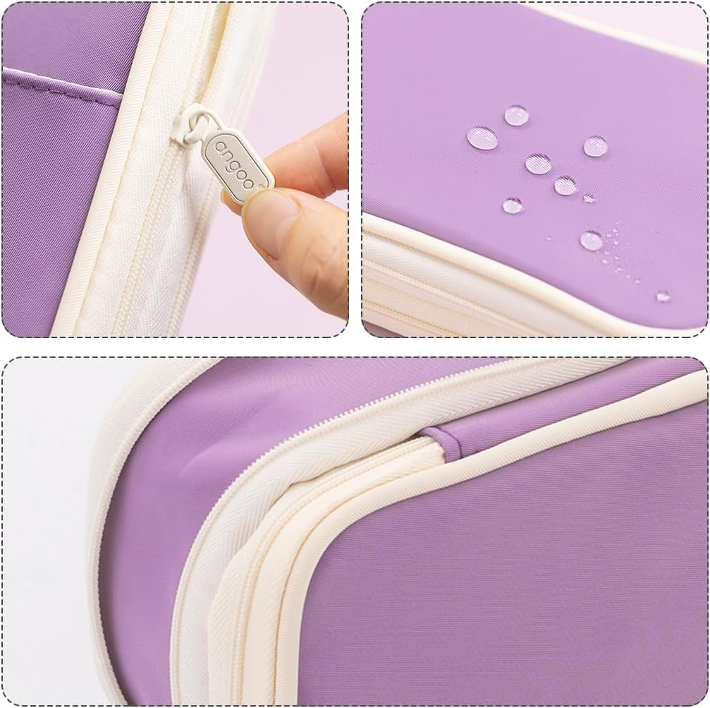 Isuperb Pencil Case Large Capacity Student Canvas Pencil Case Storage Bag Double Zipper Pencil Box for School, Dark Purple, Modern Style
