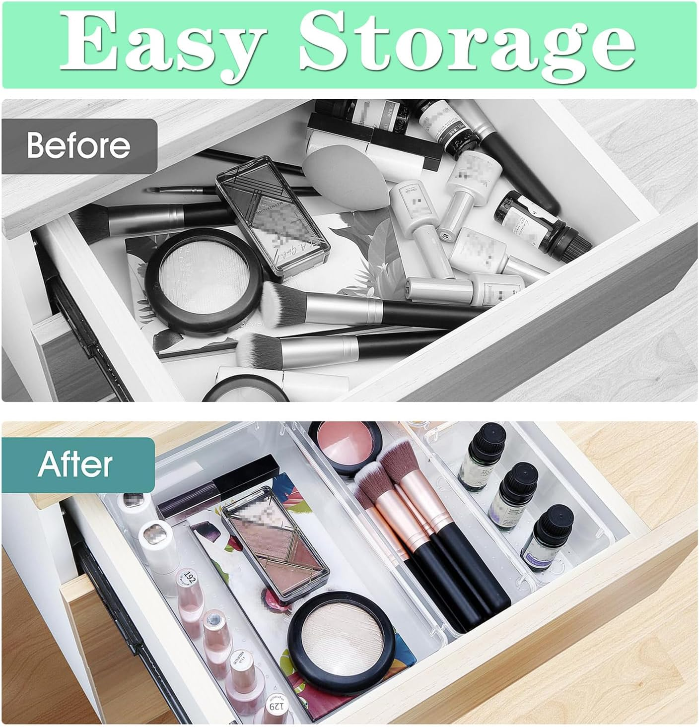 25Pcs Drawer Organisers Set, 4 Sizes Clear Plastic Drawer Organizer & Vanity Organiser for Makeup & Jewelry Storage, Kitchen Utensils & Gadgets, Desk Supplies, Bathroom & Bedroom Organisation image number 2