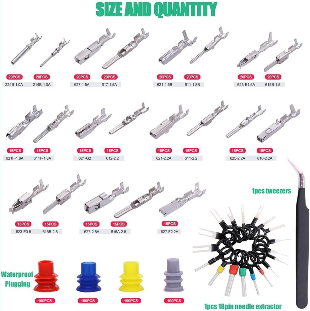 Veumoie 755Pcs Car Electrical Wire Terminal Pins Connector Kit 1/1.5/1.8/2.2/2.8/3.5Mm 21Type Connector Pins Terminal Auto