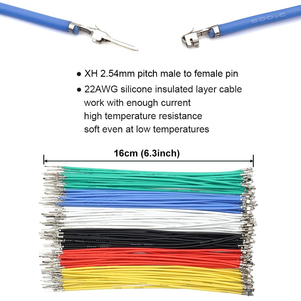 XH 2.54Mm Connector Kit - JST XH Compatible 2.5Mm Pitch Male Female Connector Sockets Plugs and 22AWG Pre-Crimped Silicone Cables Wire 2 3 4 5 6 Pin Housing image number 4