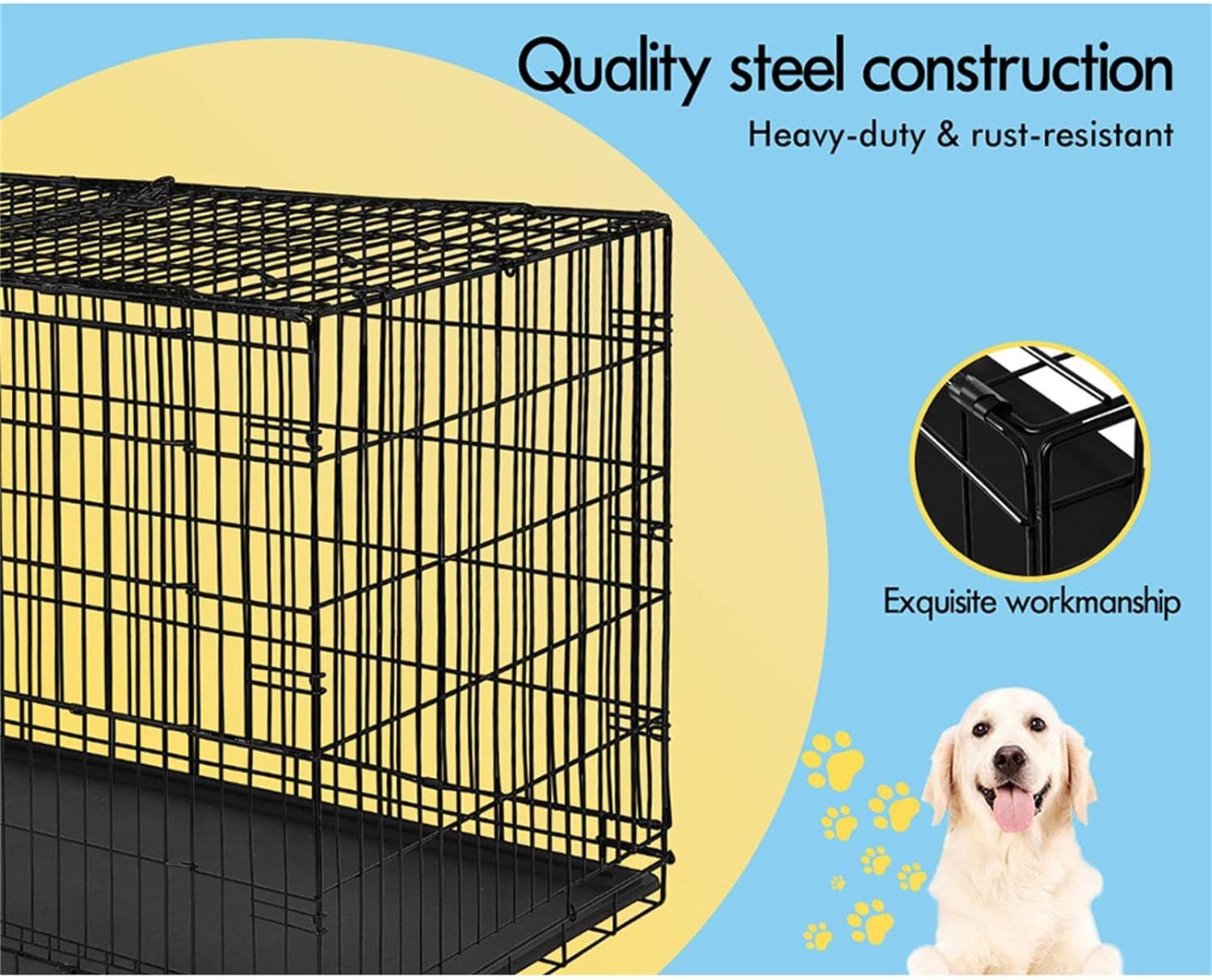 BEASTIE Portable Dog Crate Cage with Removable PP Tray, Foldable Animal Cage Kennel for Rabbit Chicken Cat Guinea Pig, Foldable Metal Wire Pet Cage with 3 Doors, 24 Inch,60 X 45 X 51 CM
